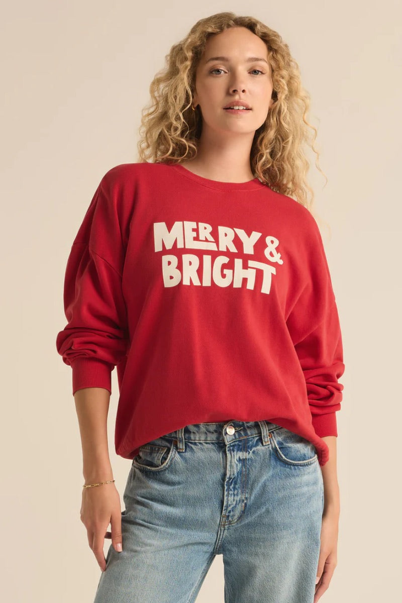 Z Supply - Bright and Merry Sunday Sweatshirt in Haute Red