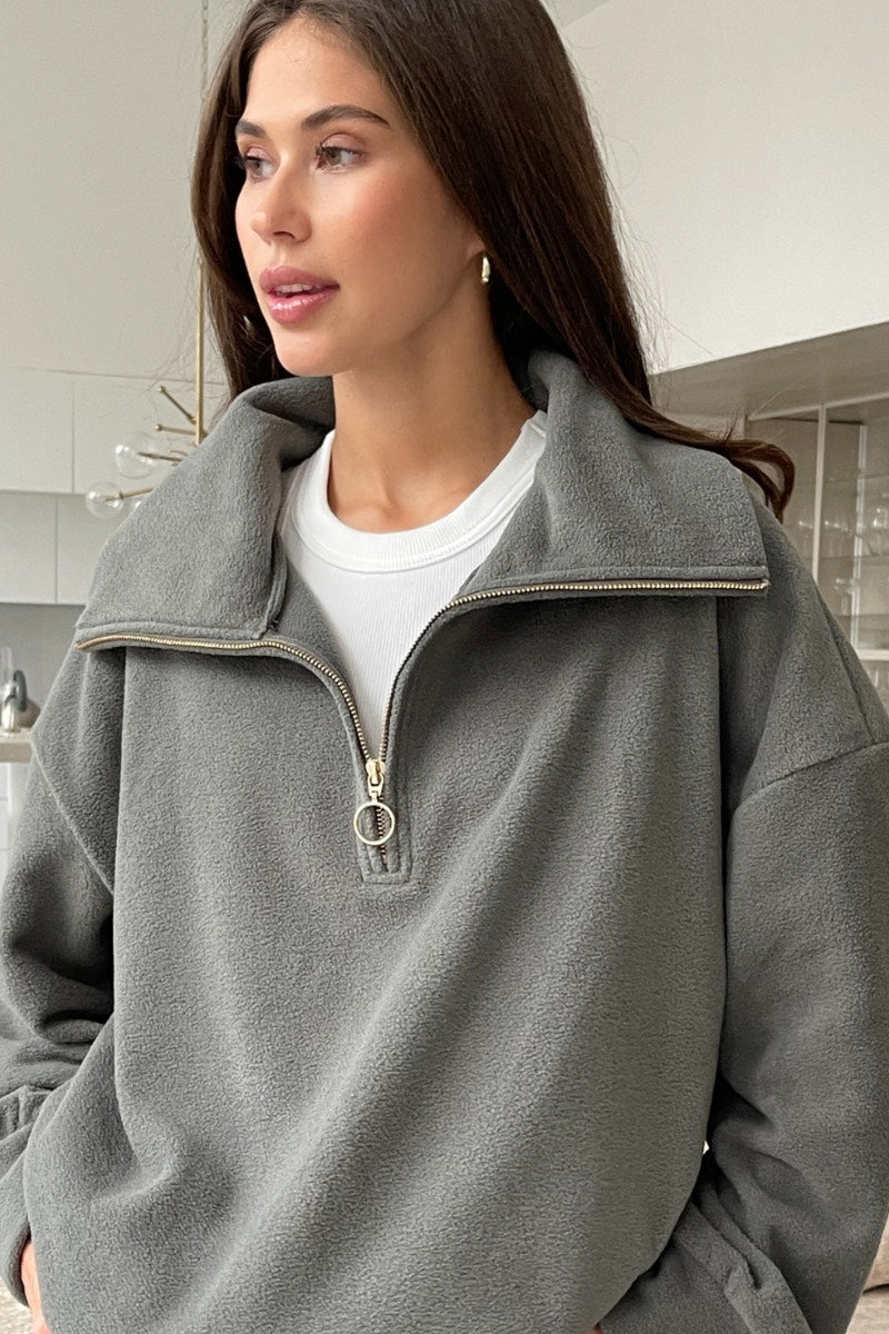 Charli - Pull Sophie à demi-zip en gris