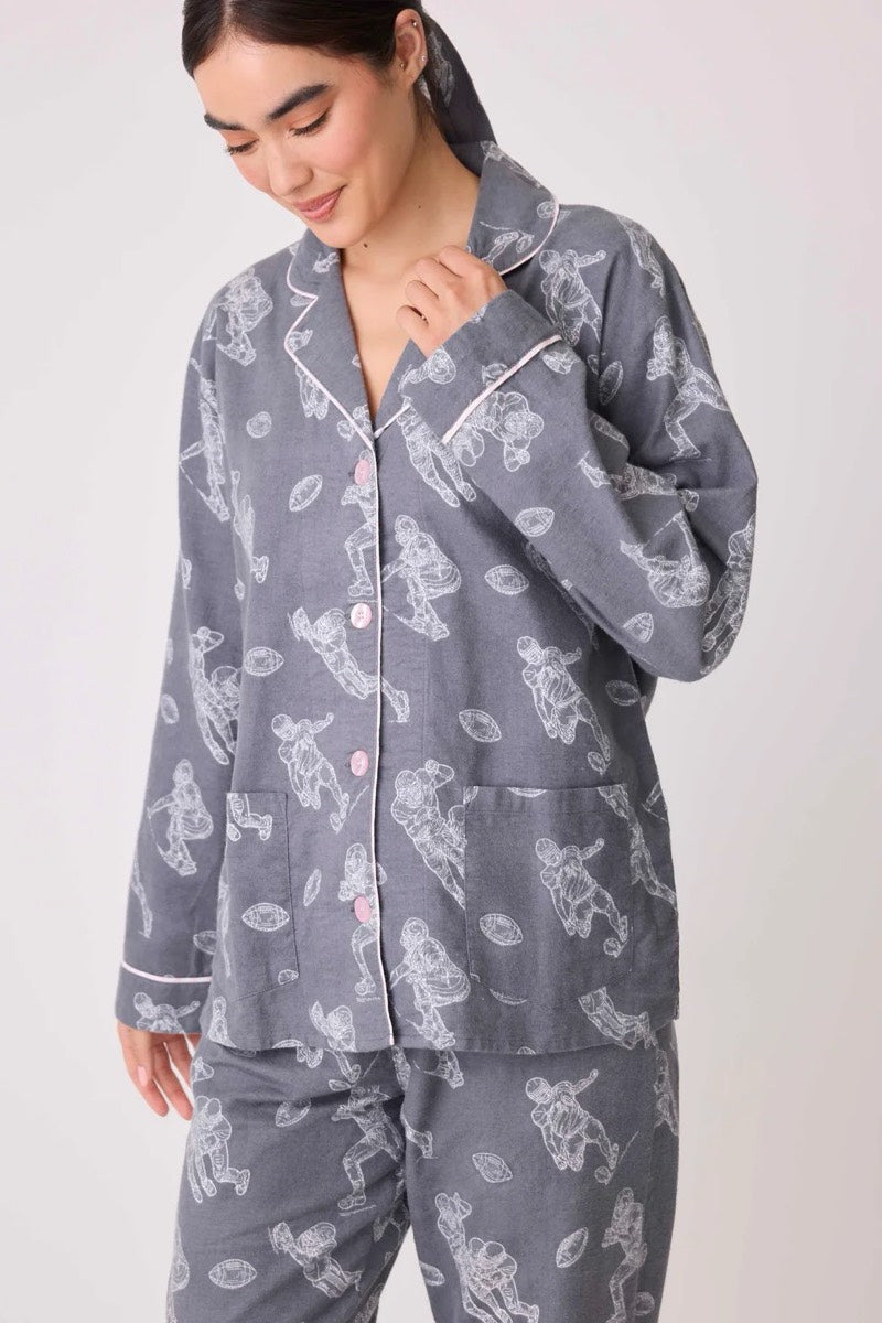 PJ Salvage-  Game Day Flannel PJ Set in Charcoal