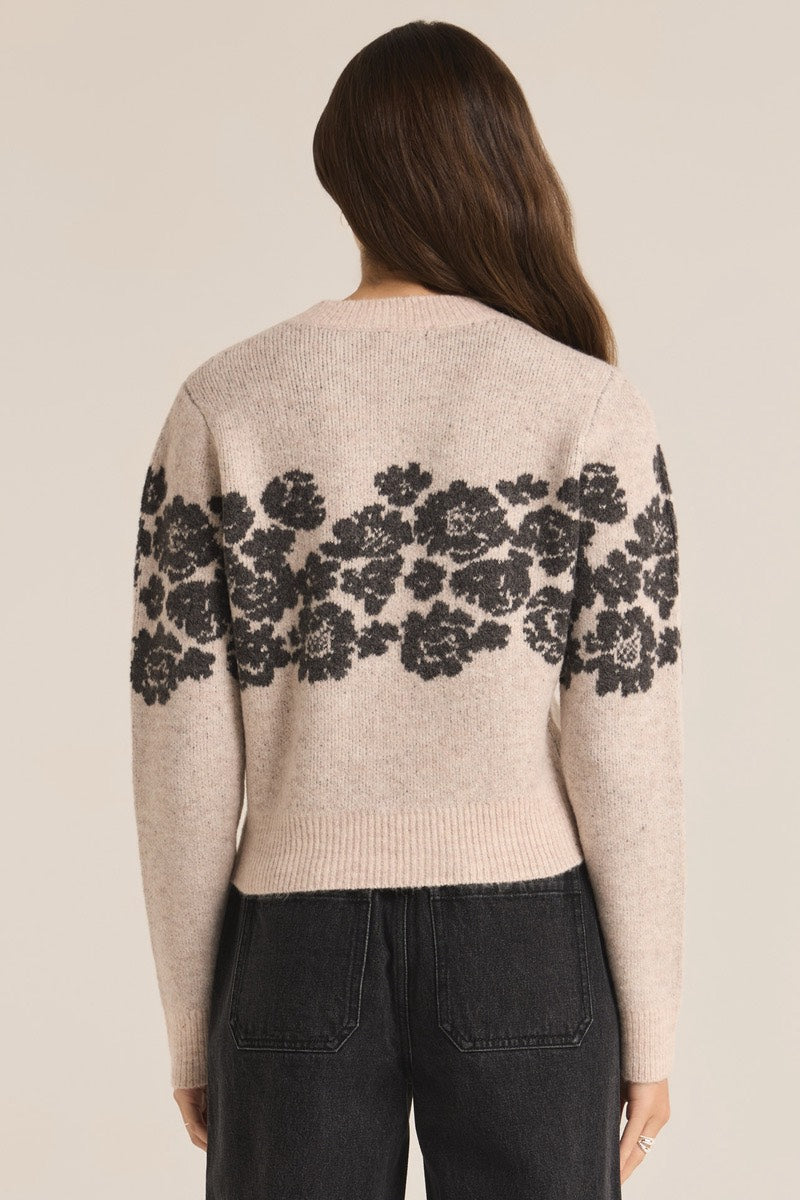 Z Supply - Marisol Floral Sweater in Light Oatmeal Grey