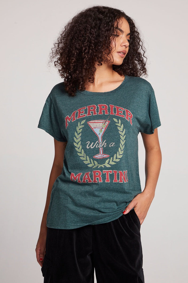 Chaser - Merrier With Martini Tee in Pine Green