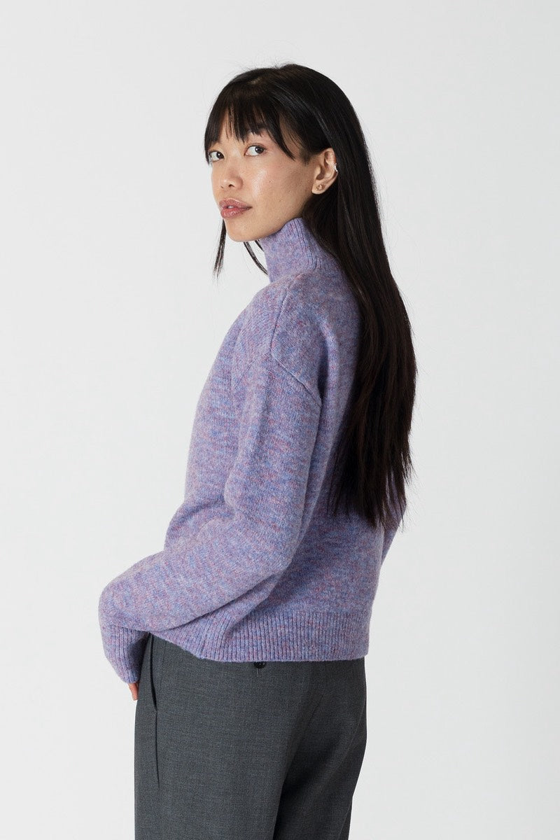 Lyla & Luxe - Mabel Lightweight Mock Neck Sweater in Purple/Blue