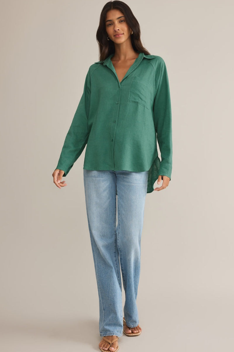 Z Supply - Perfect Linen Top in Botanical Green