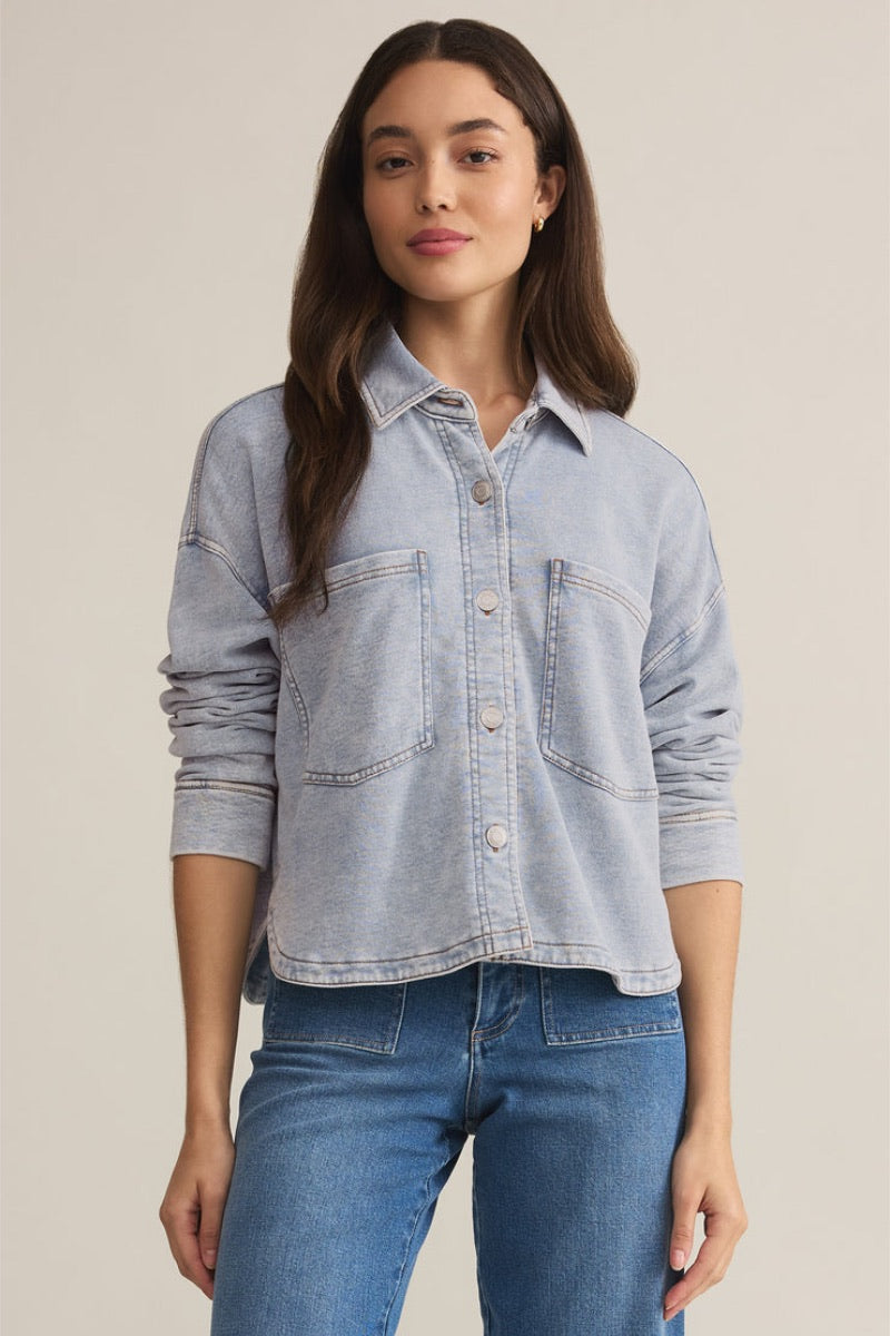 Z Supply - All Day Cropped Knit Jacket in Wash Indigo