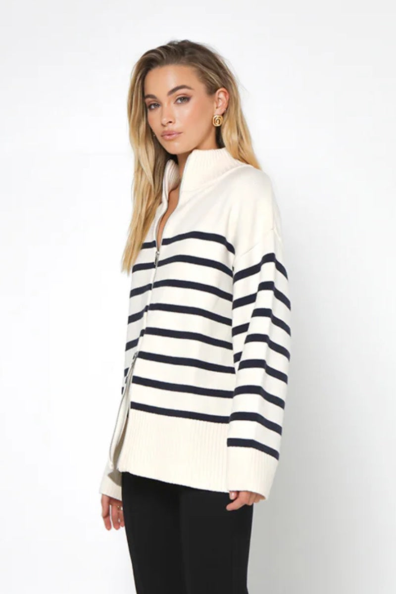 Madison - Addie Knit Jumper in White Navy Stripe