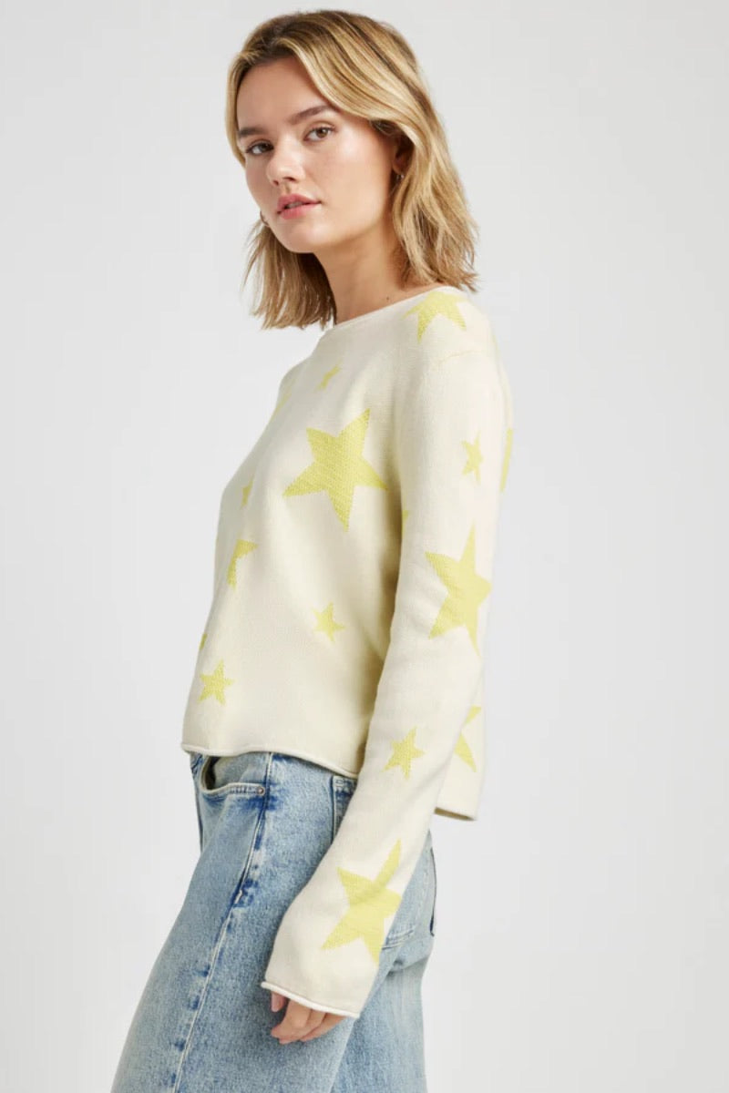 Splendid - Stevie Star Sweater Moonstone/Chartreuse