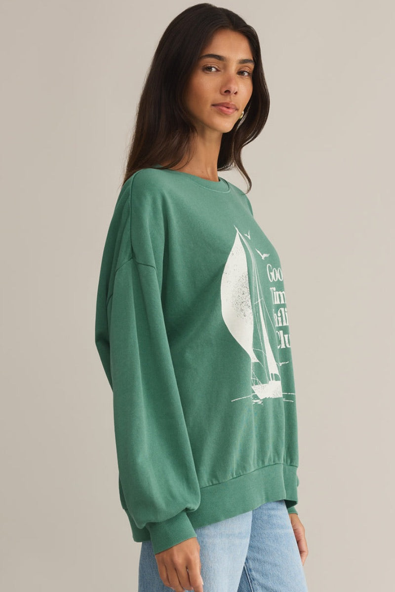 Z Supply - Sail Away Sunday Sweatshirt in Botanical Green