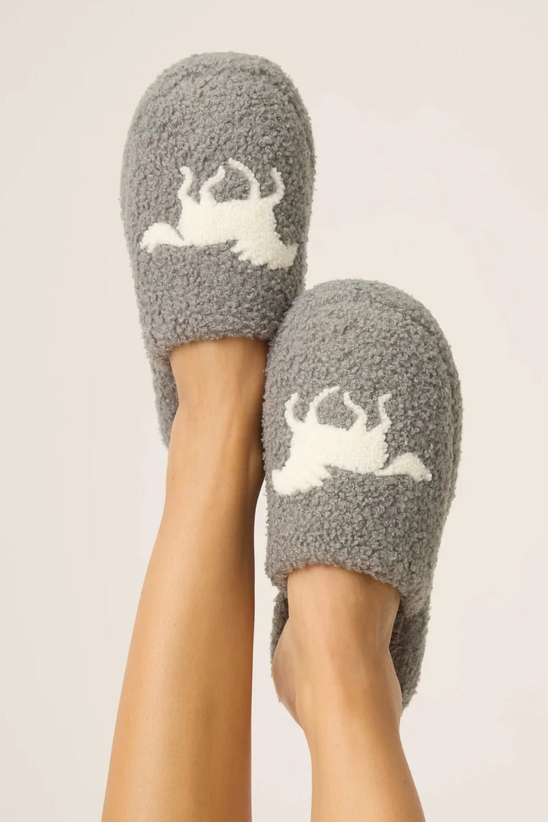 PJ Salvage - Lets Get Cozy Horses Slippers in Grey