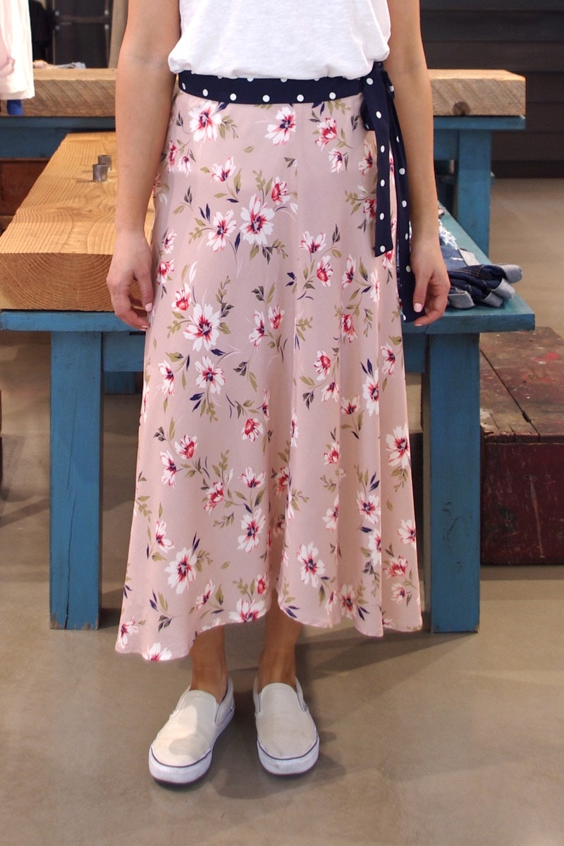 Heidi-Ho2 Velvet Brand - Olive Challis Pink Floral Midi skirt
