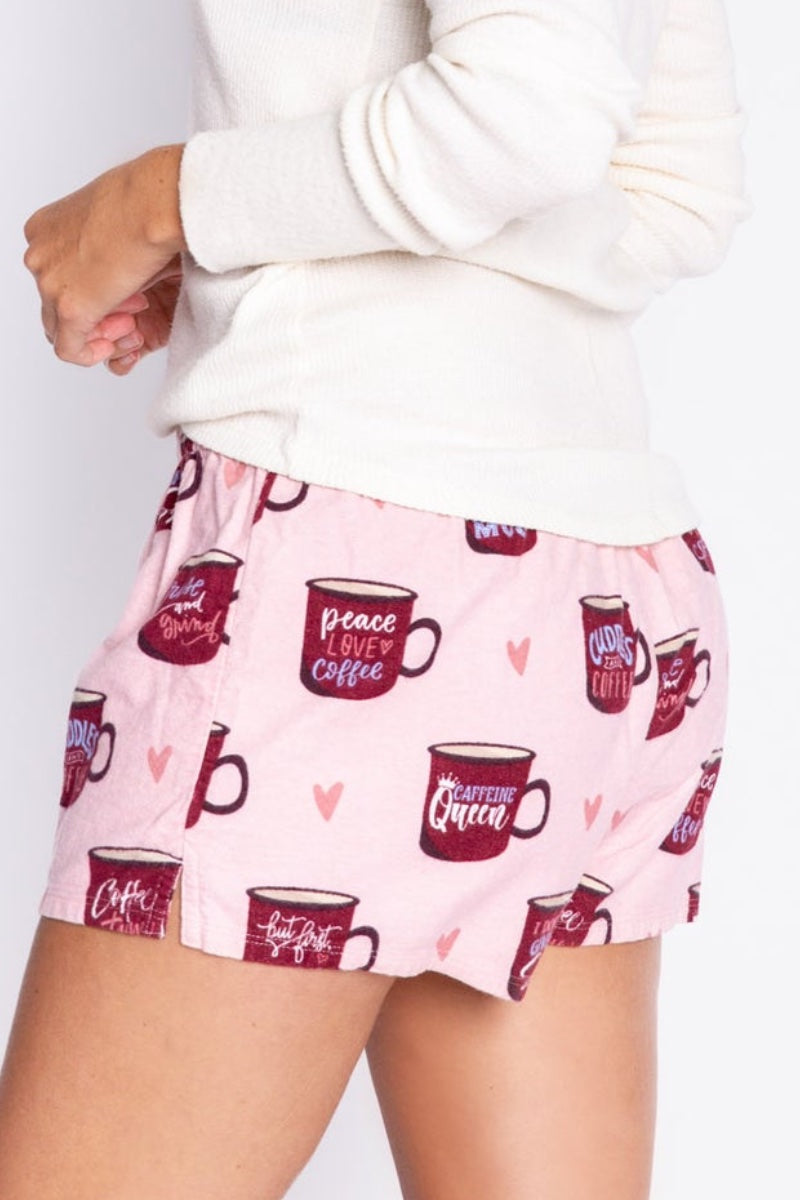 PJ Salvage- Coffee Flannel Shorts in Rose