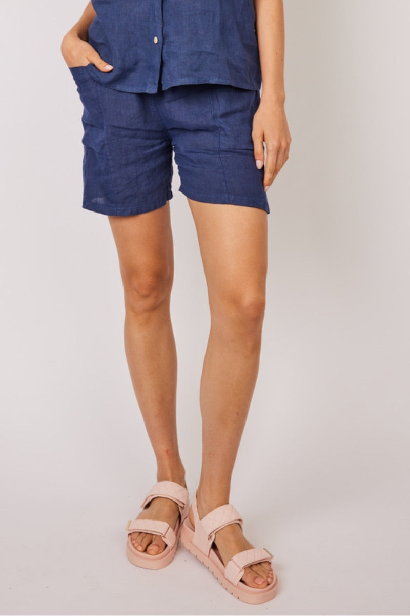 Pistache - Linen Shorts in Dark Denim