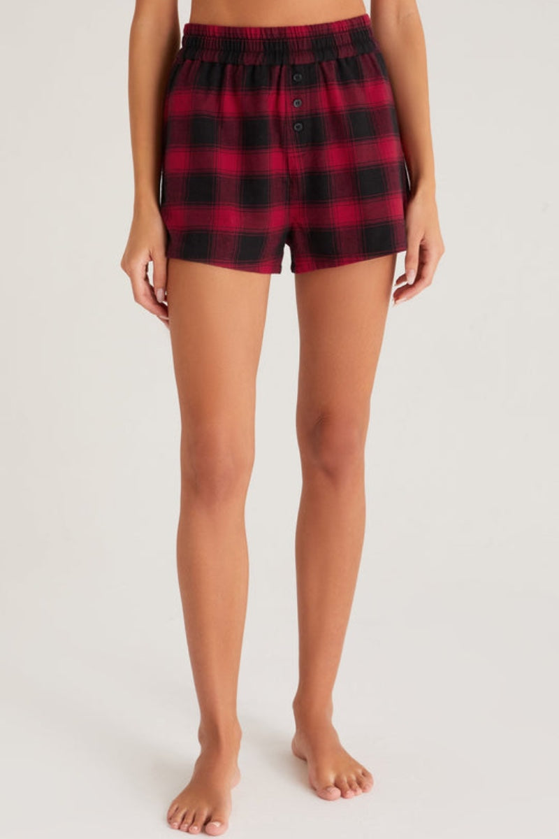 Z Supply - Coed Check Boxer Shorts in Berry Red Heidi-Ho2