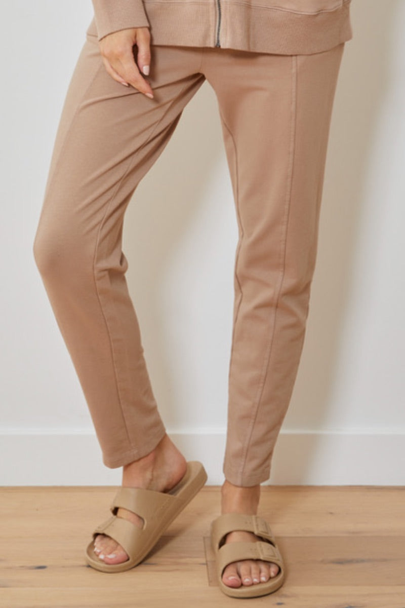 Mododoc - Seamed Ankle Length Comfy Pants in Desert Taupe