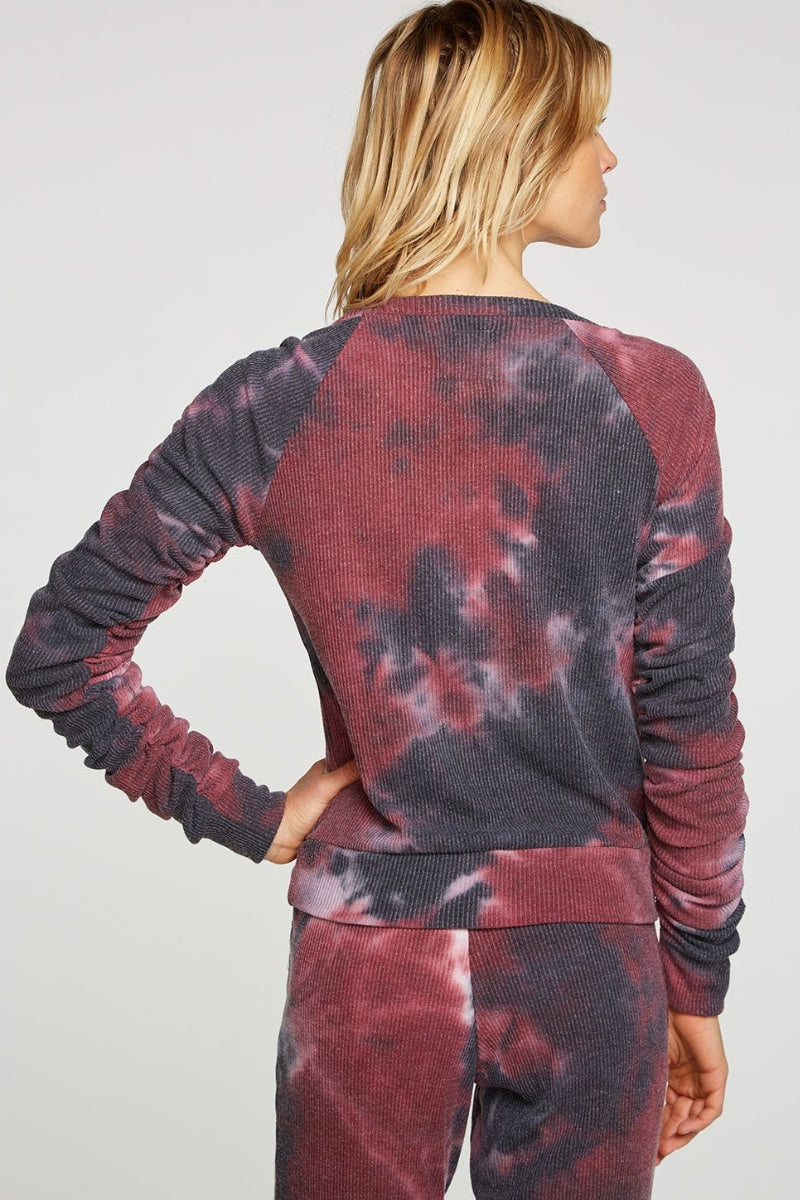 Chaser - Long Sleeve Ribbed Pullover in Blackberry Tie Dye