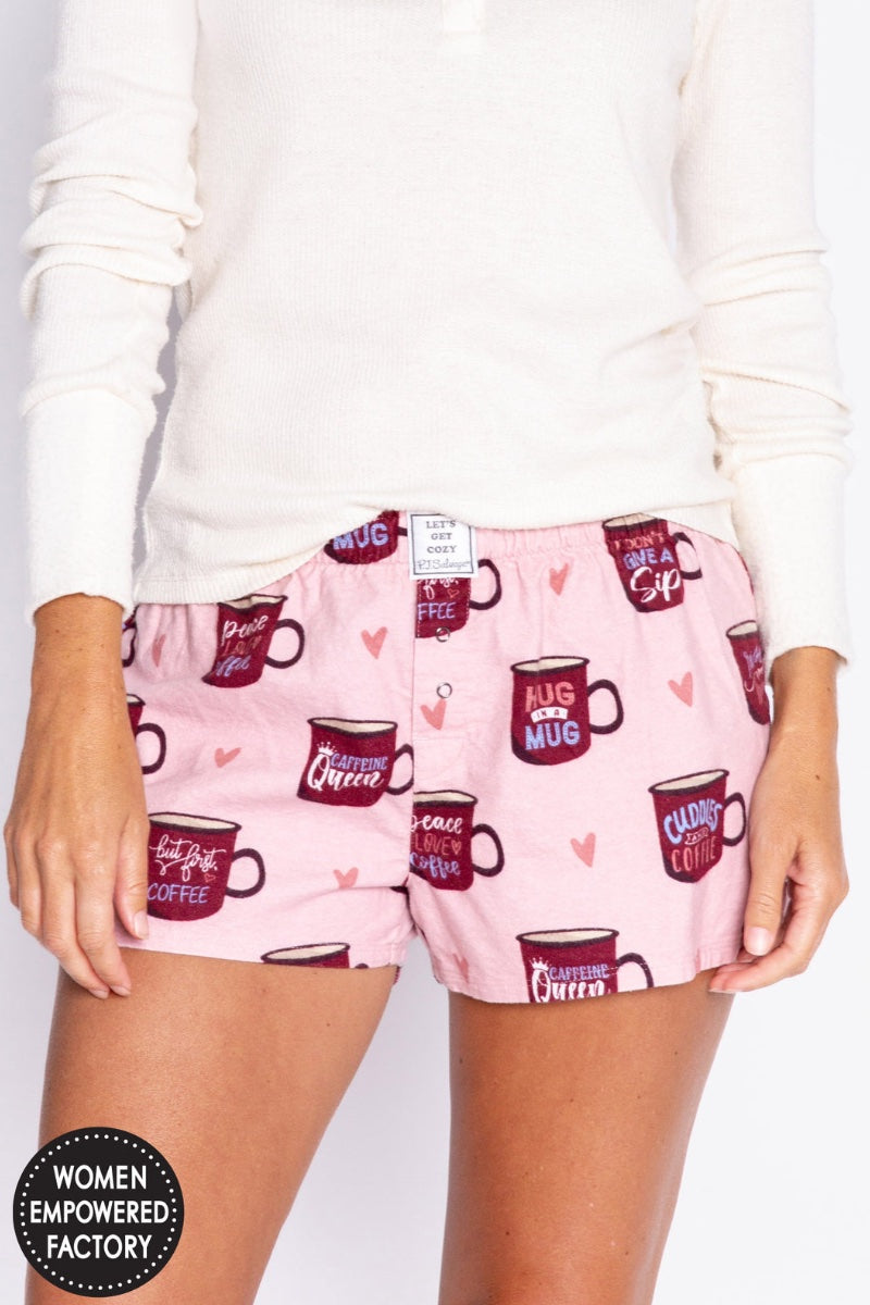 PJ Salvage- Coffee Flannel Shorts in Rose